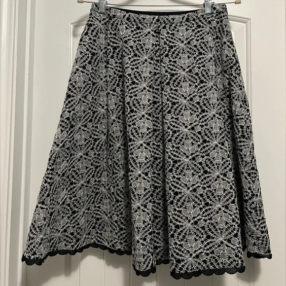 Piazza Sempione Black & White Lace A-Line Midi Skirt | Italian Designer Elegant - Picture 4 of 11